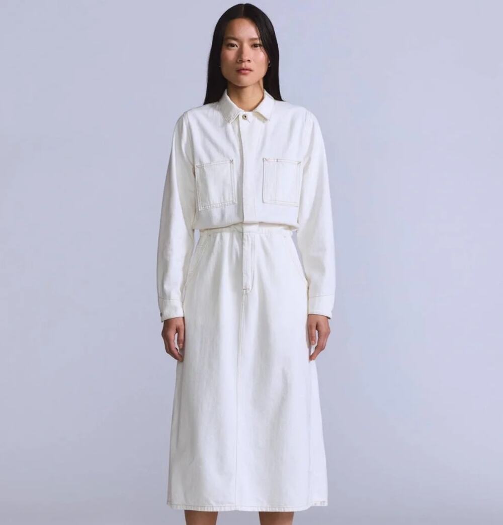 Levi’s Blue Tab BOILER DRESS Utility Workwear Denim Midi Ivory Size M NWT $248